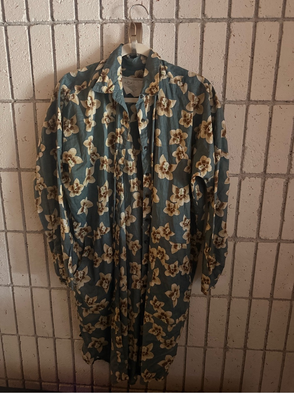 acacia swimwear Teal Floral Button-Up Blouse